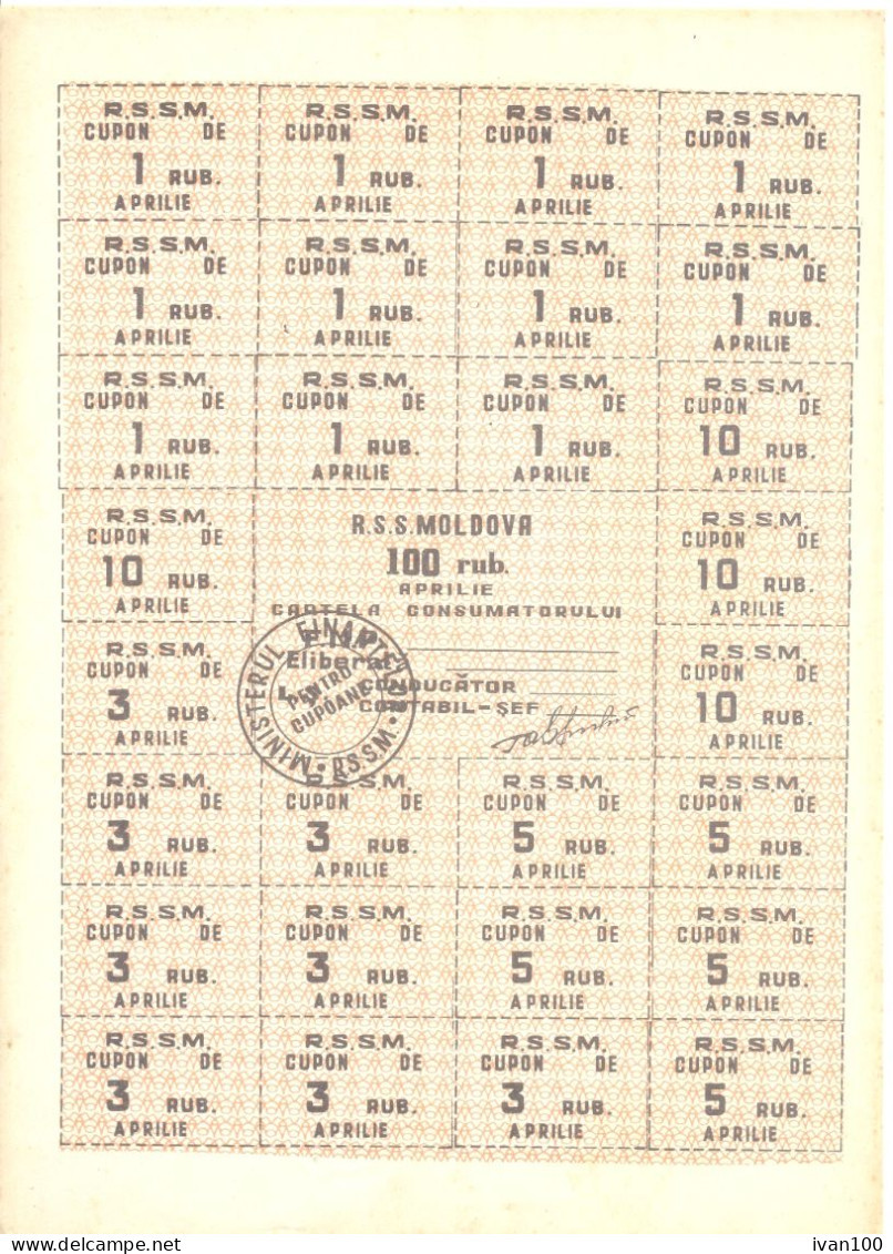 1992. Moldova, Rouble Control Coupons, Full Sheet, UNC - Moldavië