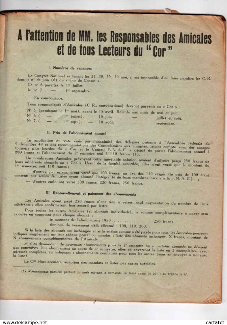 LE COR DE CHASSE N°4 Avril 1950 . Revue De La Fédération Nationale Des Anciens Chasseurs à Pied Alpins Cyclistes Portés  - Francés