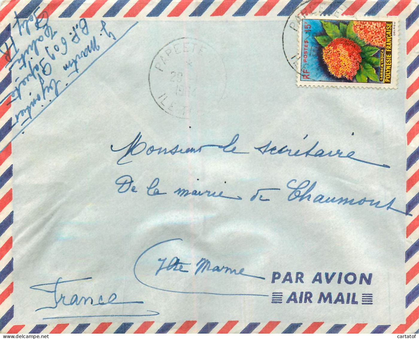 POLYNESIE FRANCAISE . Timbre 15F Sur Enveloppe Par Avion . Oblitération PAPEETE .  - Oblitérés