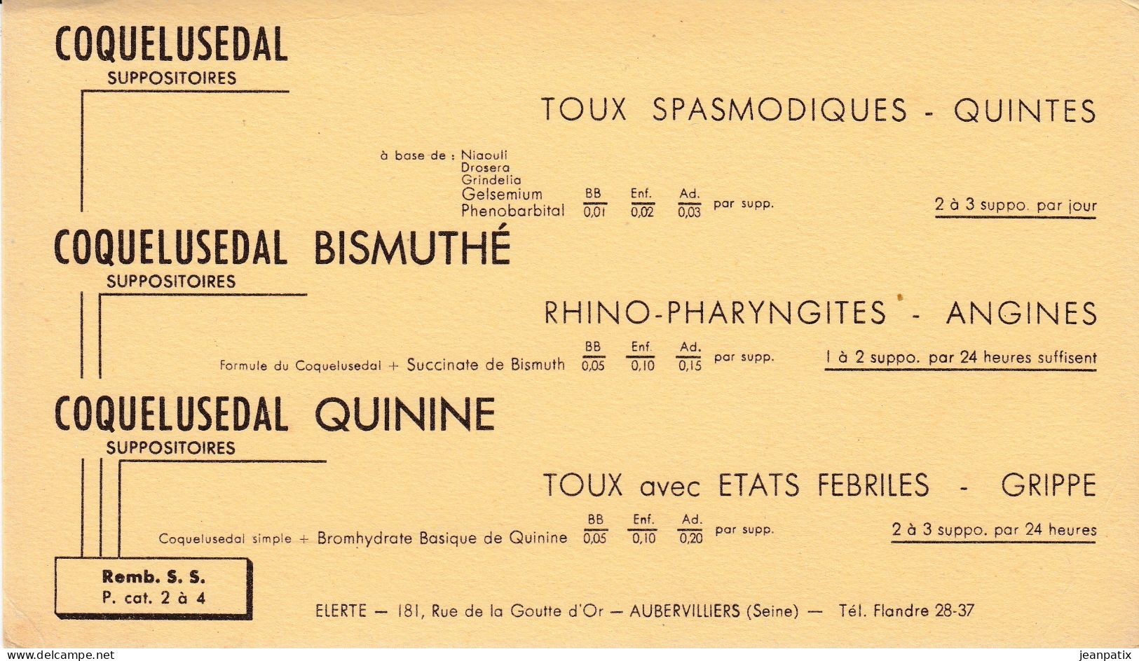 Buvard & Blotting Paper - Pharmacie - COQUELUSEDAL QUININE Bismuthé - Laboratoires Elerté - Aubervillers - Chemist's