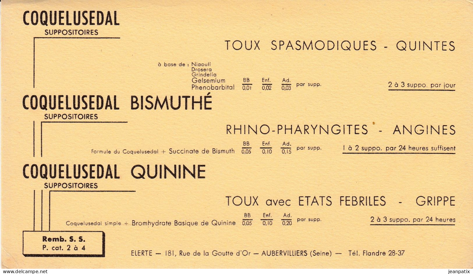 Buvard & Blotting Paper - Pharmacie - COQUELUSEDAL QUININE Bismuthé - Laboratoires Elerté - Aubervillers - Drogerie & Apotheke