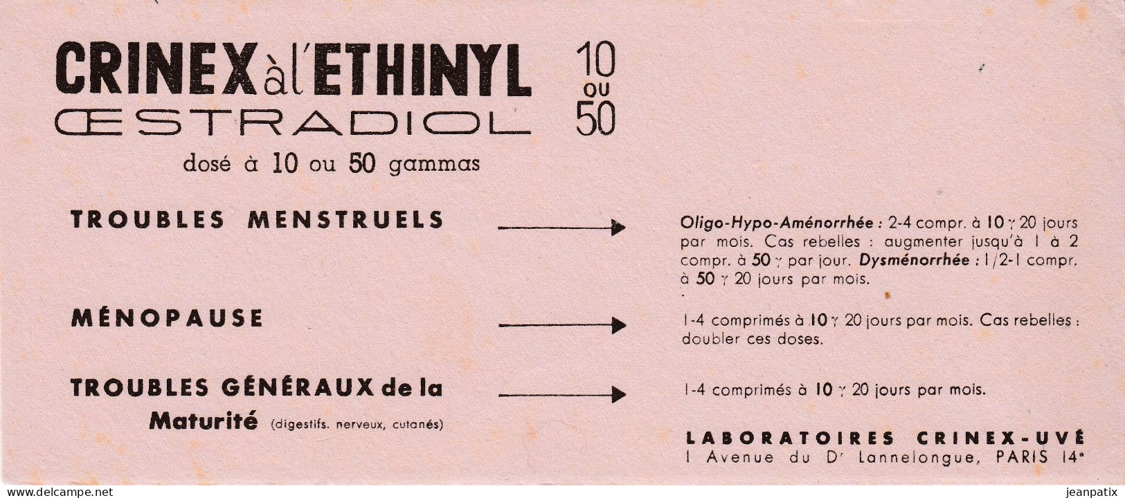 Buvard & Blotting Paper - Pharmacie - CRNEX à L'ETHINYL - Laboratoires CRINEX Uvé - PARIS 14ème - Produits Pharmaceutiques