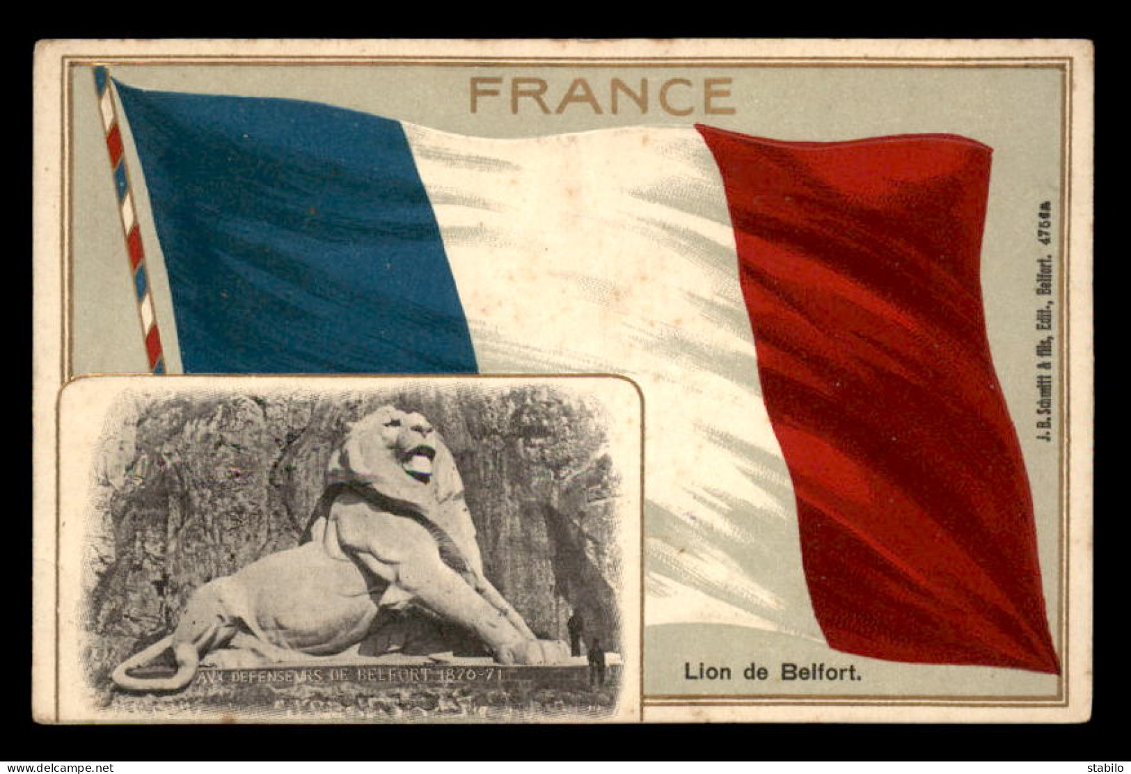 90 - LE LION DE BELFORT ET LE DRAPEAU FRANCAIS - CARTE GAUFREE - Belfort – Le Lion