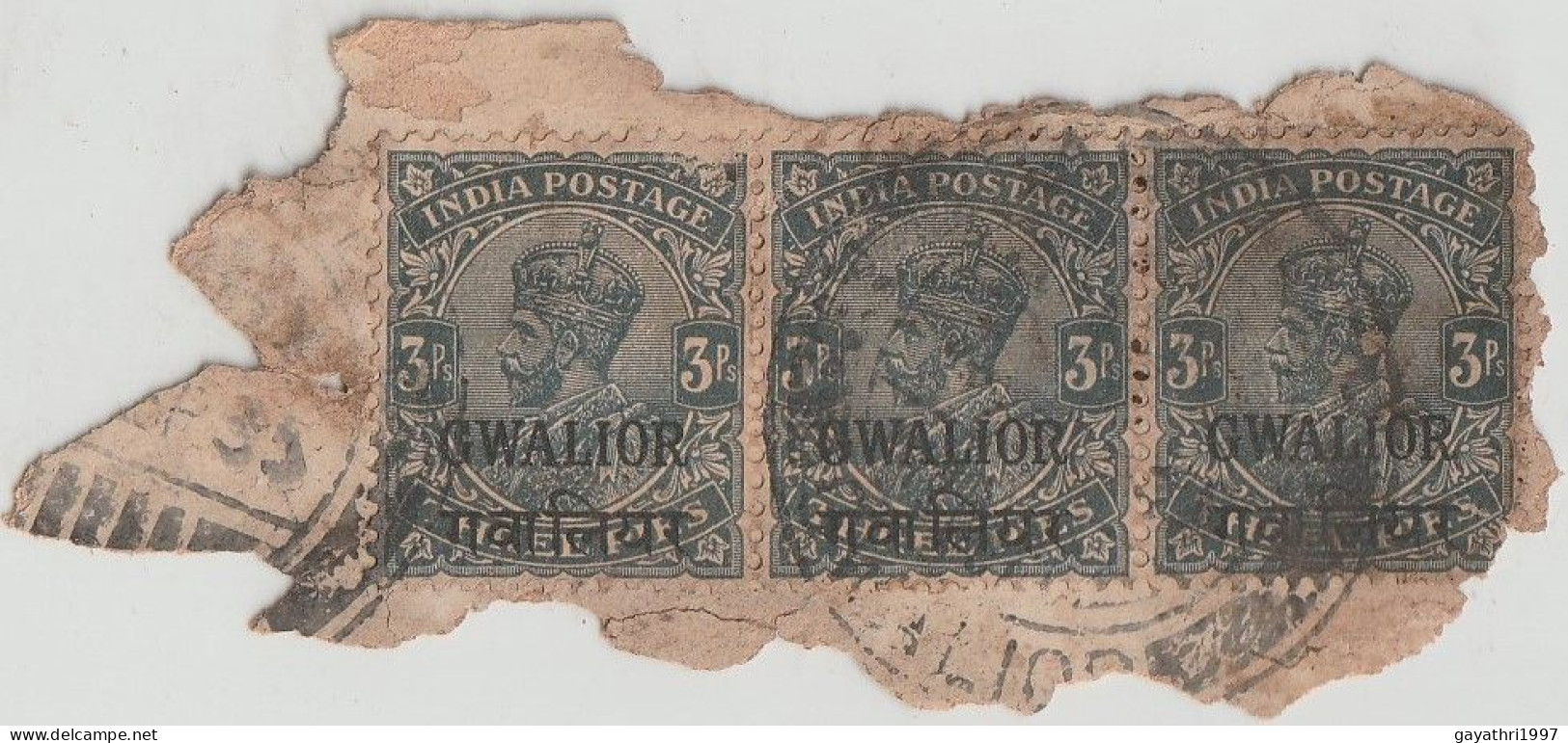 India Indian States Gwalior Stamp On Piece (G97) - Gwalior