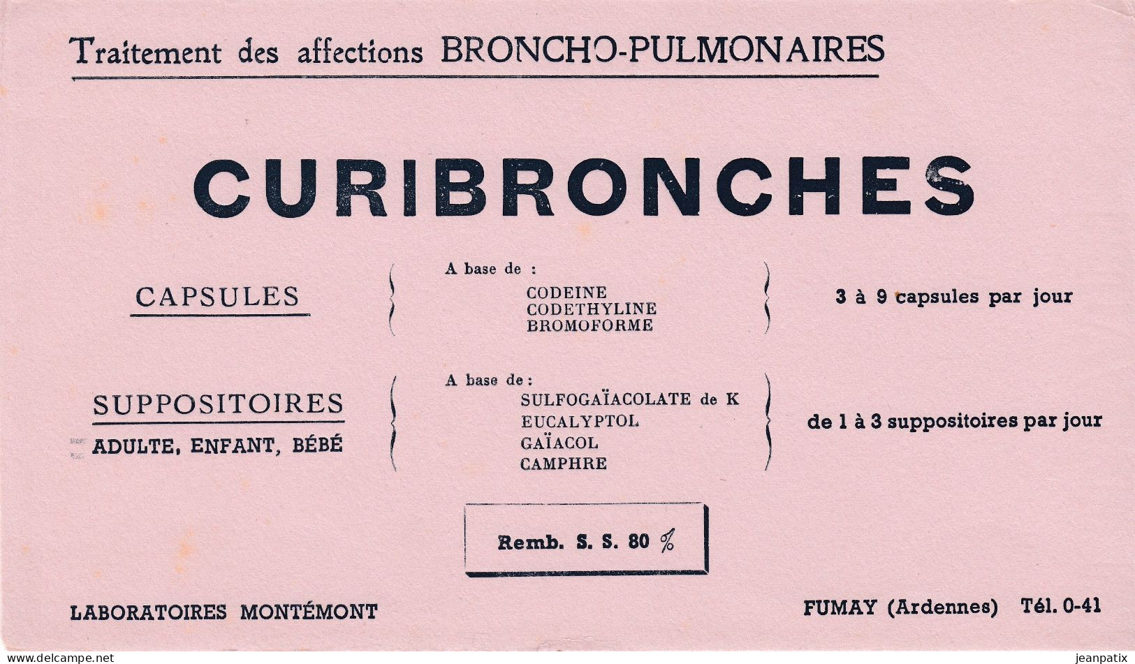 Buvard & Blotting Paper - Pharmacie - CURIBRONCHES -  - Laboratoires Montémont FUMAY (Ardennes) - Chemist's