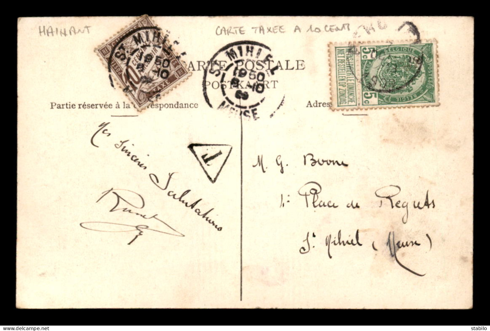 BELGIQUE - PERUWELZ - INSTITUTION DES FRERES MARISTES - CARTE TAXEE A 10 CENTS - Péruwelz