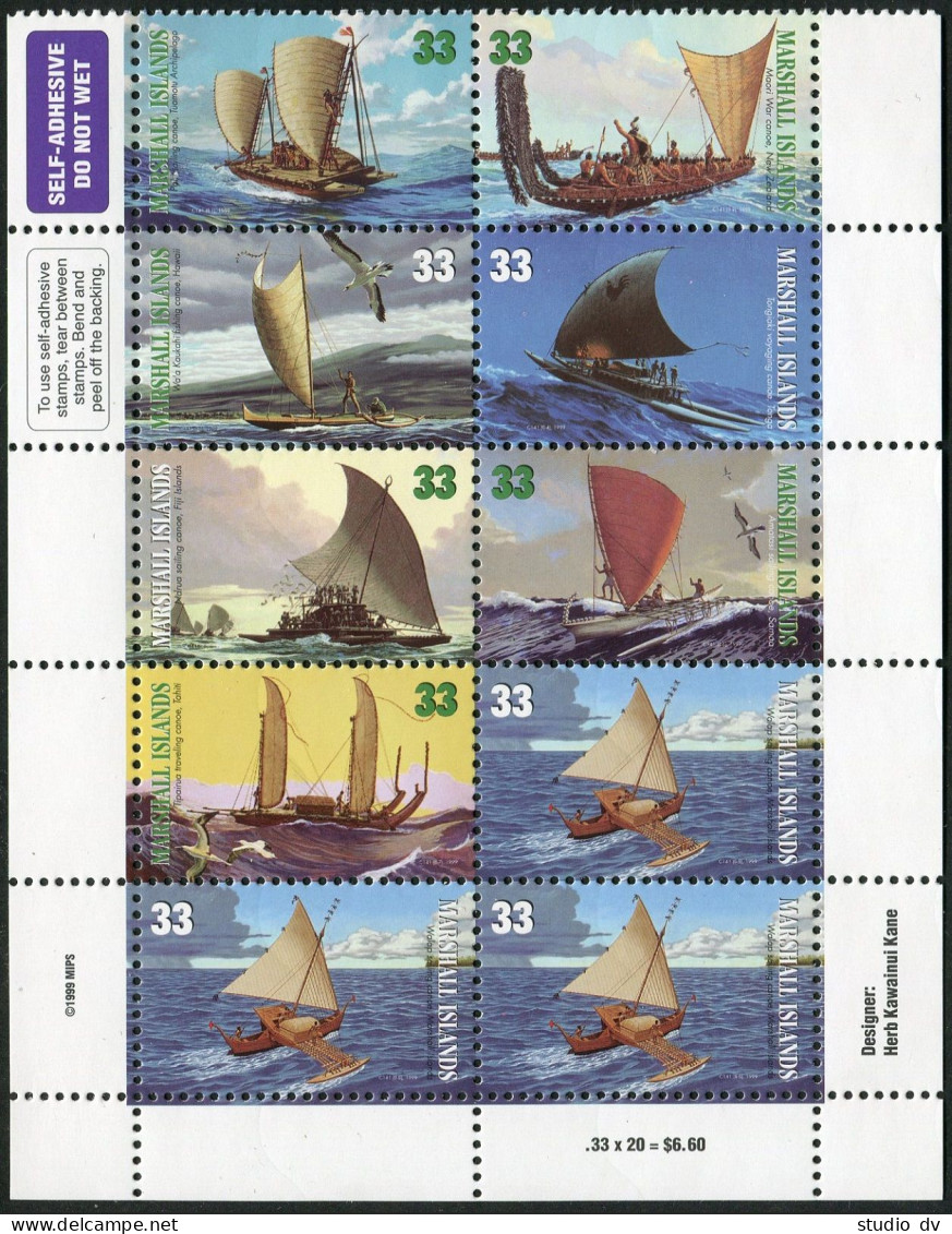 Marshall 691-698a Block/10, MNH. Michel 1128-1135. Canoes Of The Pacific, 1999. - Marshall