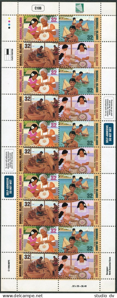 Marshall 629 Sheet,MNH.Michel 826-829 VB. Native Crafts 1997.Fan Making,Canoe, - Islas Marshall
