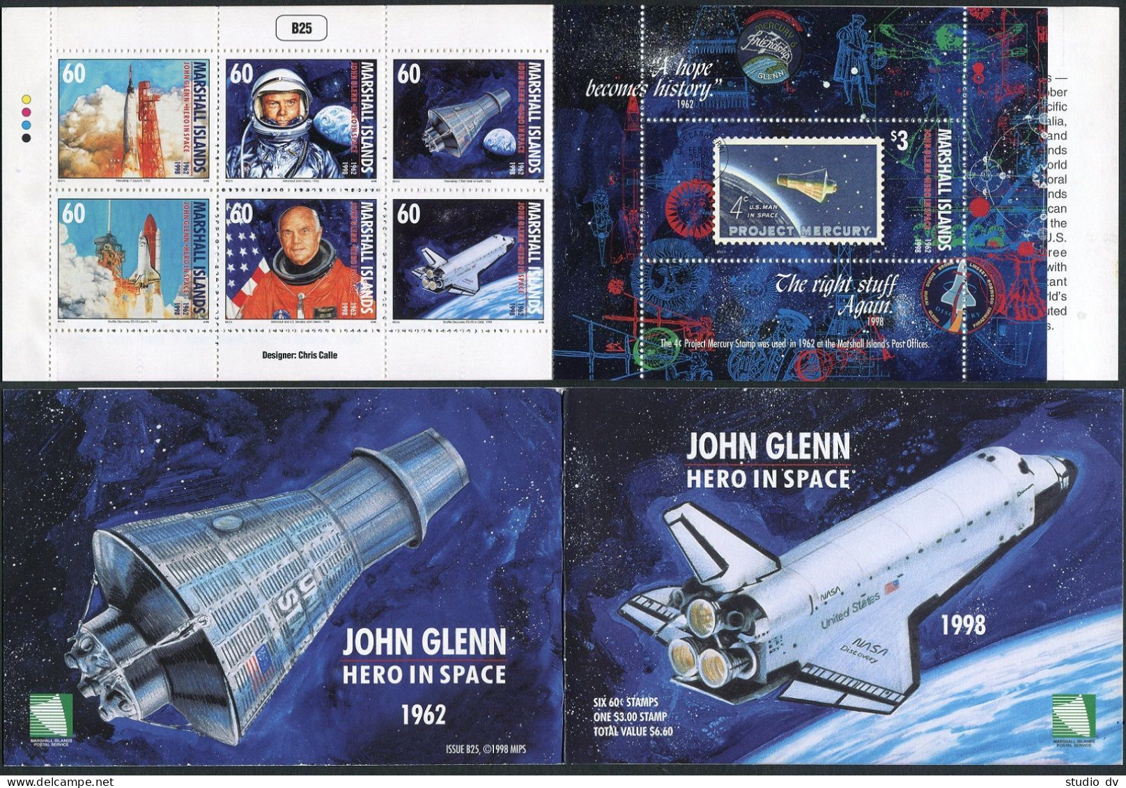 Marshall 671-676,677a Booklet,MNH. Space Exploration.John Glenn,Shuttle.1998. - Marshallinseln