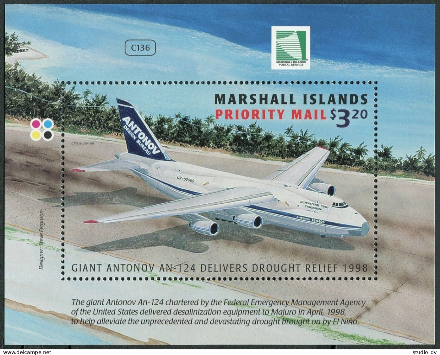 Marshall 678,MNH.Michel 1070 Bl.24. Priority Mail,1998.Antonov An-24. - Marshall