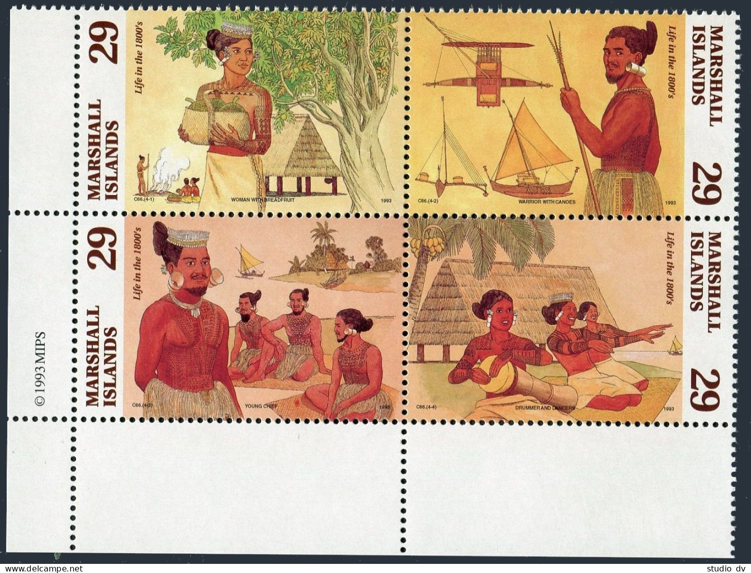 Marshall 572-575a Block, MNH. Michel 484-487. Marshallese Life In 1800's. 1993. - Marshall