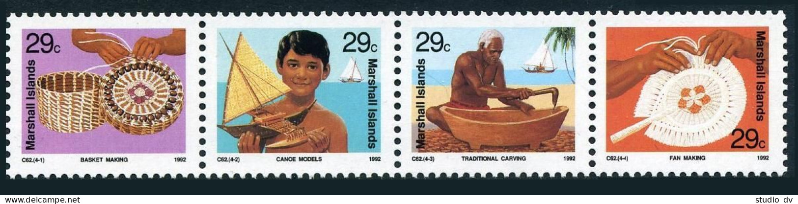 Marshall 425-428a Strip, MNH. Mi 439-442. Traditional Handicrafts,1992. Canoe. - Marshall