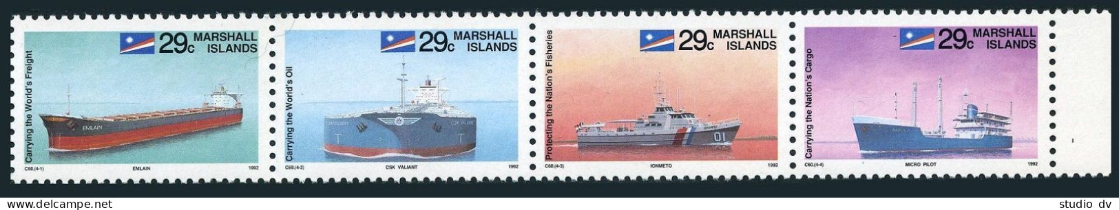 Marshall 414-417a Strip, MNH. Mi 398-401. Ships 1992. Bulk, Tanker, Patrol Boat, - Marshall