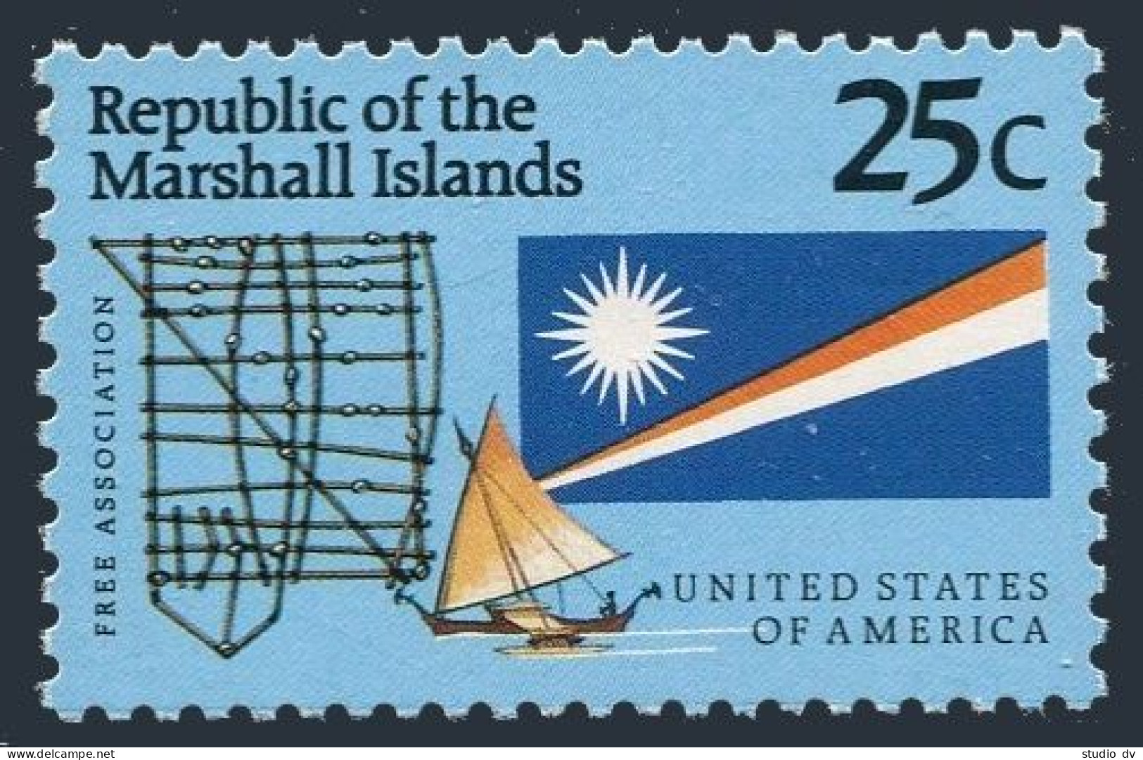 Marshall 381, MNH. Michel 319. Stick, Craft, Canoe, Flag, 1990. - Marshall