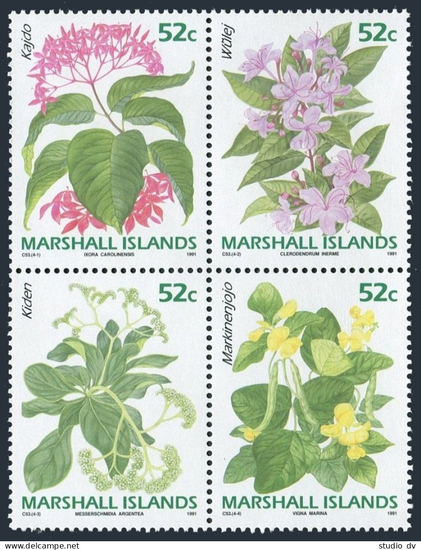 Marshall 395-398b Block/4, MNH. Michel 357-360. Flowers 1991. - Marshall