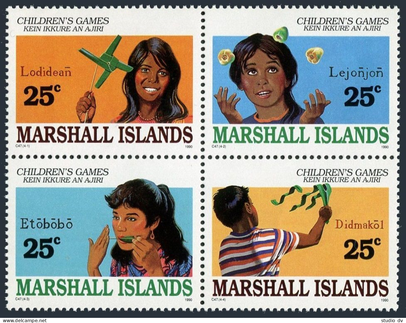 Marshall 366-369a Block, MNH. Michel 280-283. Children's Games, 1990. - Marshall