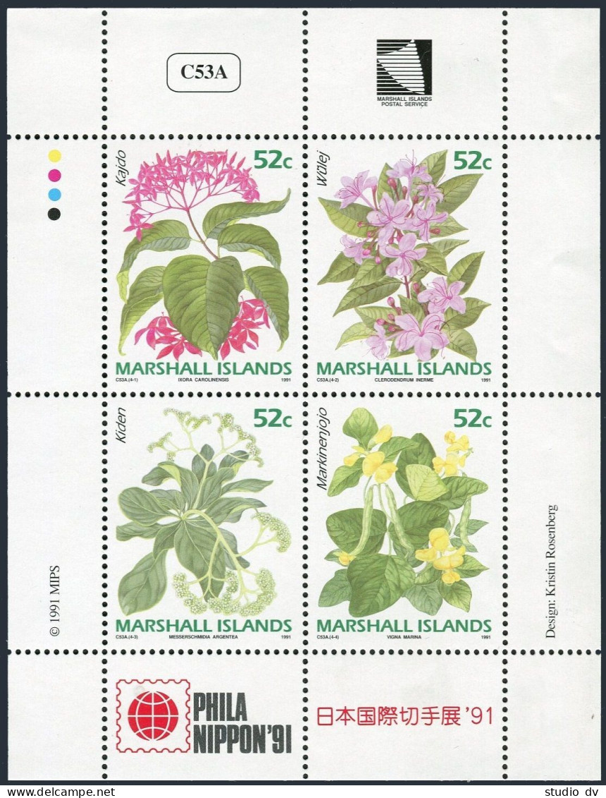 Marshall 398a Sheet, MNH. Michel 357-360 Klb. PHILA NIPPON-1991. Flowers. - Marshall