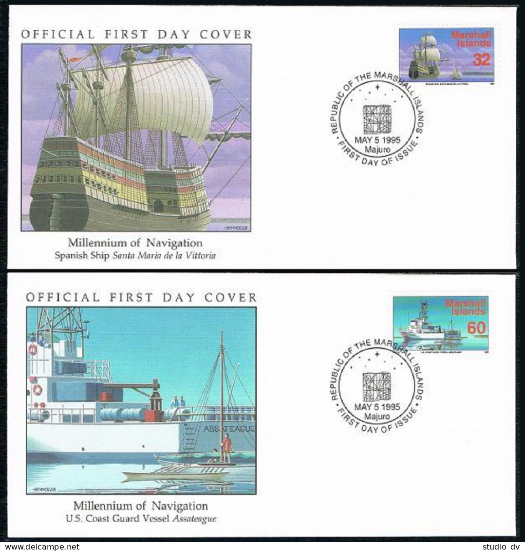 Marshall 450,458,460,466,FDC.Michel 579-582. Sailing Ships,Island Transport,1995 - Islas Marshall