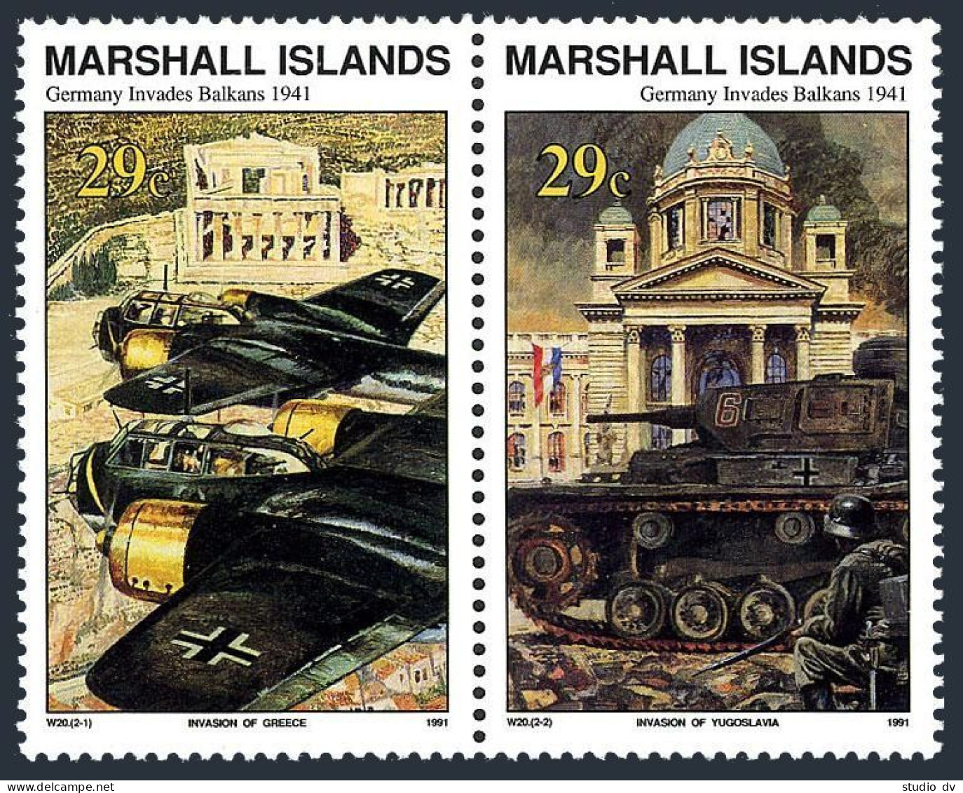Marshall 276-277a Pair, MNH. WW II, Germans Invade The Balkans, Apr.1941, 1991. - Marshall