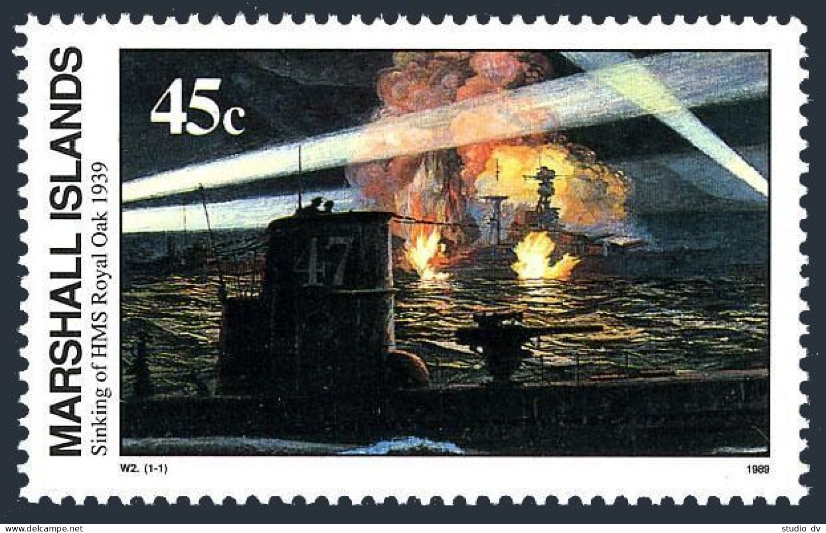 Marshall 240,MNH. Mi 245. WW II, Sinking Of The HMS Royal Oak, Oct.14,1939.1989. - Marshall