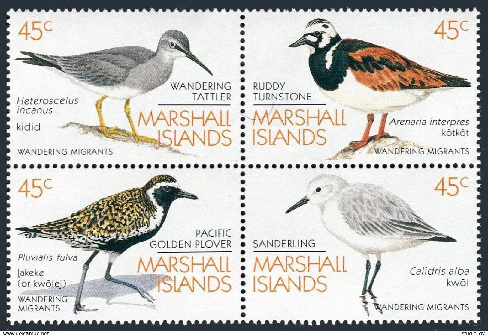 Marshall 222-225 Block, MNH. Mi 222-225. Migrant Birds. Wandering Tattler, Ruddy - Marshall