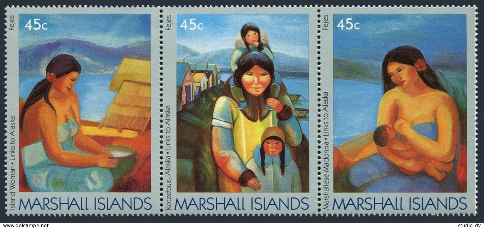 Marshall 213-215a Strip, MNH. Michel 209-211. Links To Alaska, 1989. Painting. - Marshall