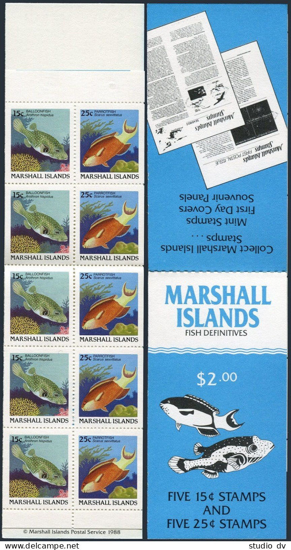 Marshall 174b Booklet, MNH. Marine Life, 1989. Balloon-fish, Parrot-fish. - Islas Marshall