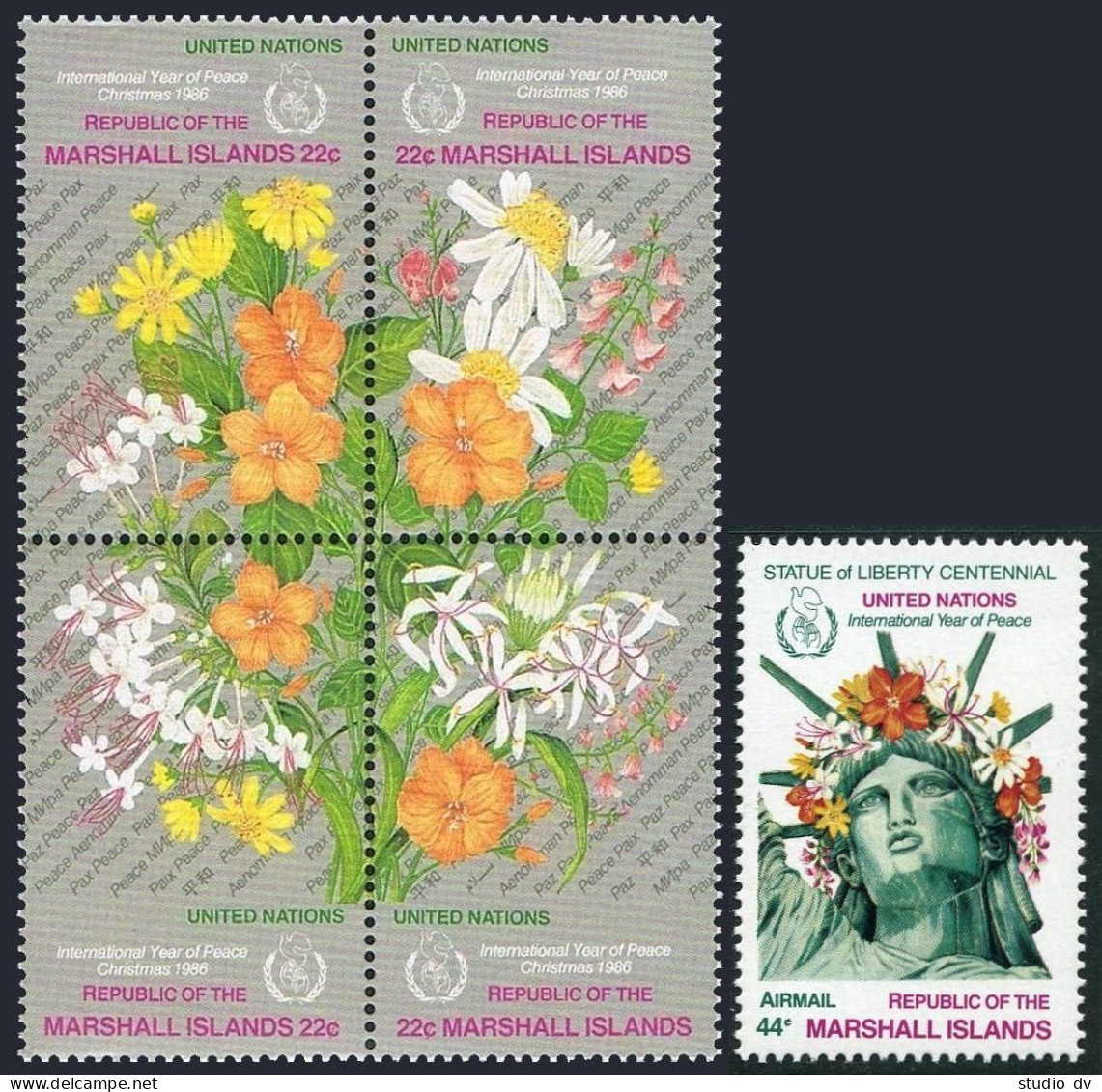 Marshall 128-131a,C8, MNH. Mi 96-100. Christmas 1986. Peace Year.Flowers.Liberty - Islas Marshall