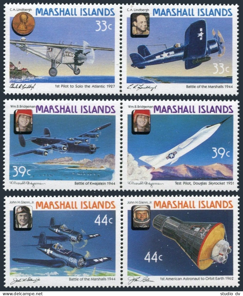 Marshall 136-141a Pairs, MNH. Michell 113-118. Historic, Military Flights, 1987. - Marshall