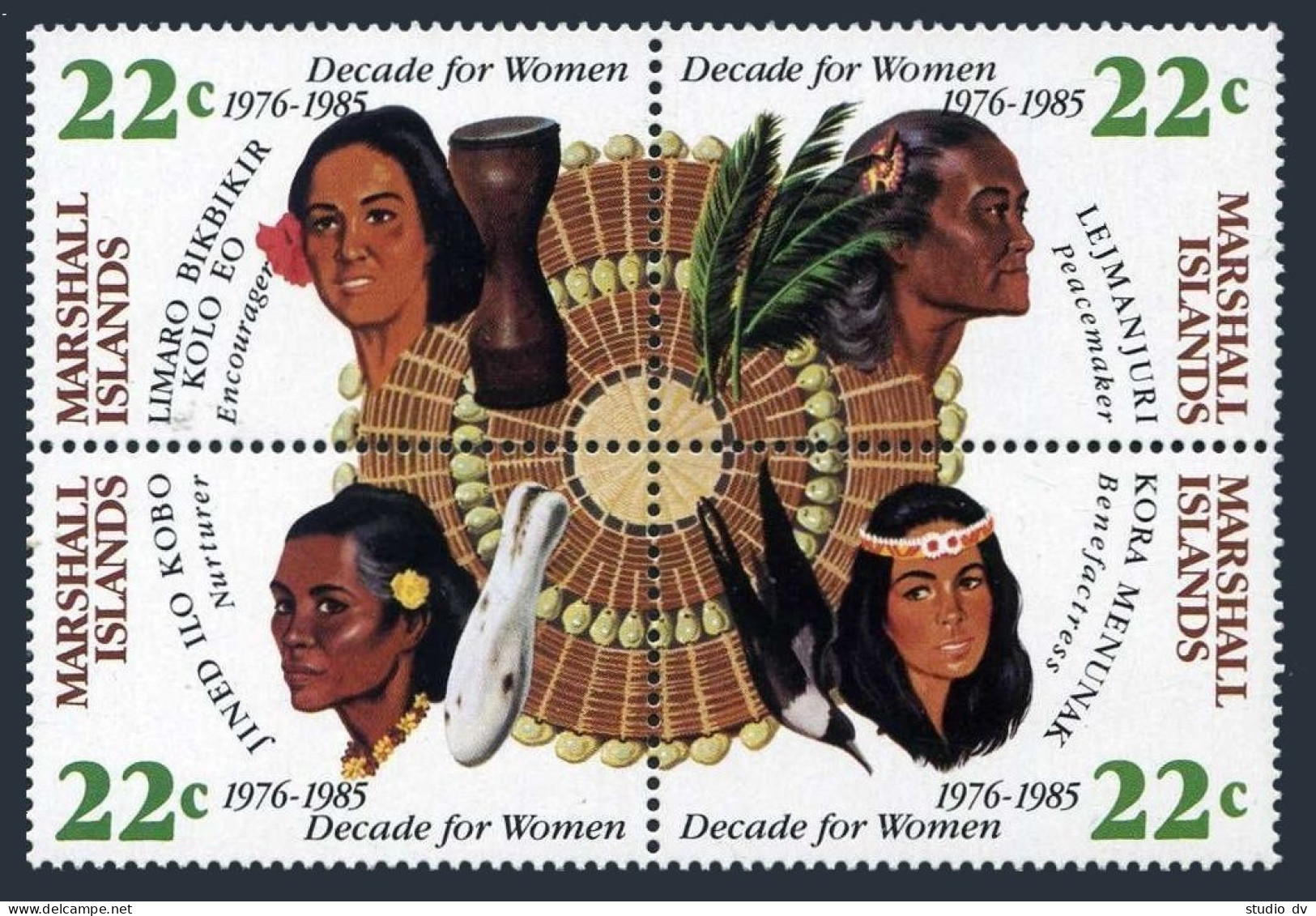 Marshall 70-73a Block, MNH. Mi 50-53. Decade Of Women 1985: Drum, Palm Branches, - Marshallinseln