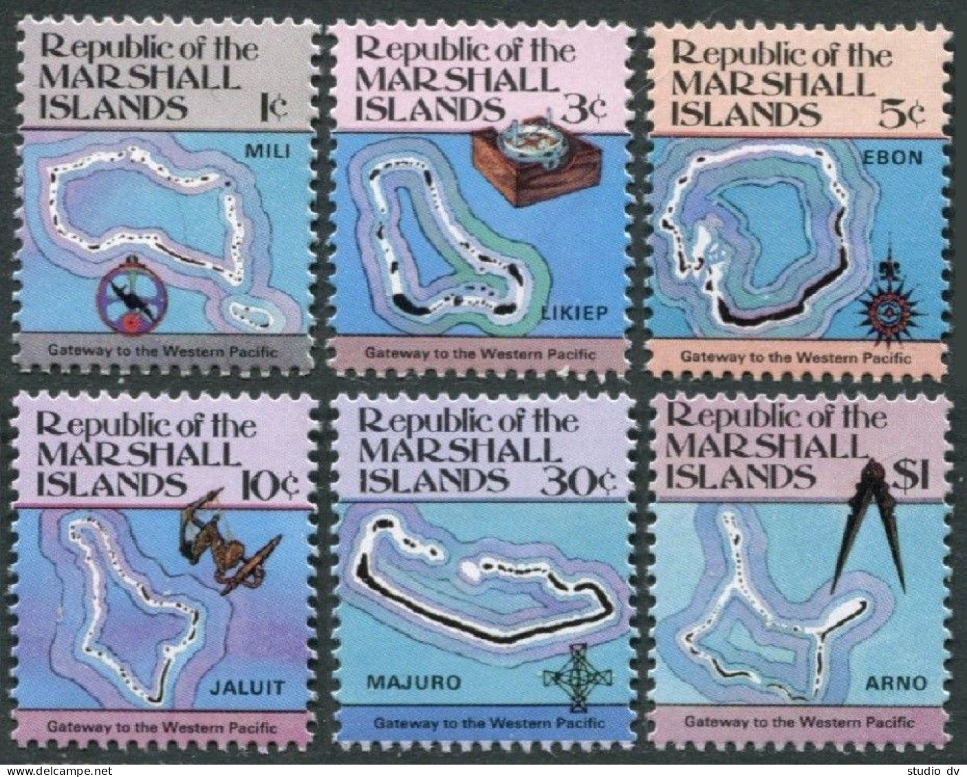 Marshall 35/49A, MNH. Michel 5-8A,12A,14A. Maps, Navigational Instruments, 1984. - Marshall