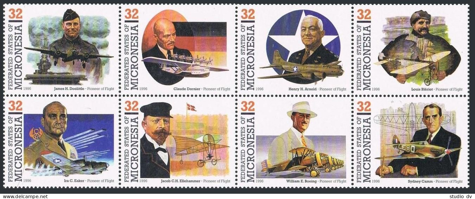 Micronesia 238 Ah Block, MNH. Mi 452-459. Pioneers Of Flight,1996. Bleriot,Camm. - Micronésie
