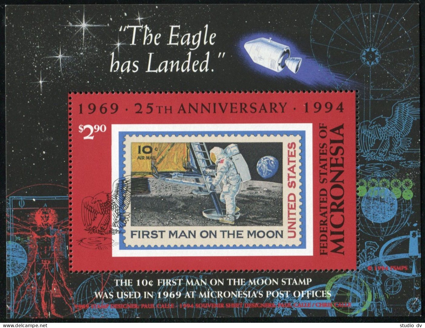 Micronesia C49, MNH. Michel 375 Bl.13. Manned Moon Landing, 25th Ann. 1994. - Micronésie