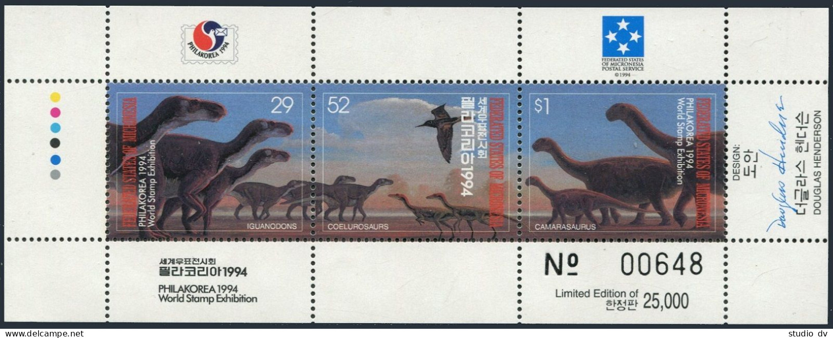 Micronesia 199 Ac Sheet, MNH. Michel 380-383 Klb. PHILAKOREA-1994, Dinosaurs. - Mikronesien