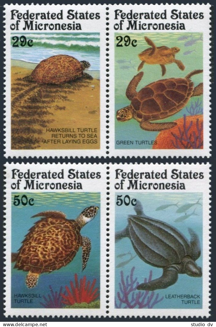 Micronesia 134-137a Pairs, MNH. Michel 215-218. Turtles 1991. Hawksbill, Green, - Micronésie