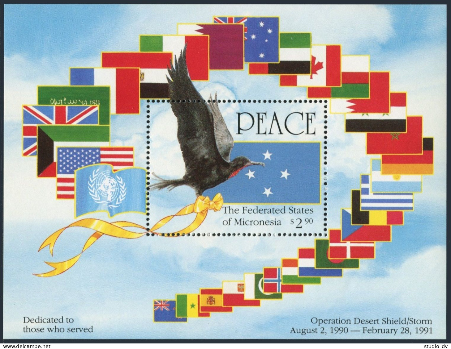 Micronesia 142,142a Sheet, MNH. Operation Desert Storm, 1991. Frigate-bird, Flag - Micronésie