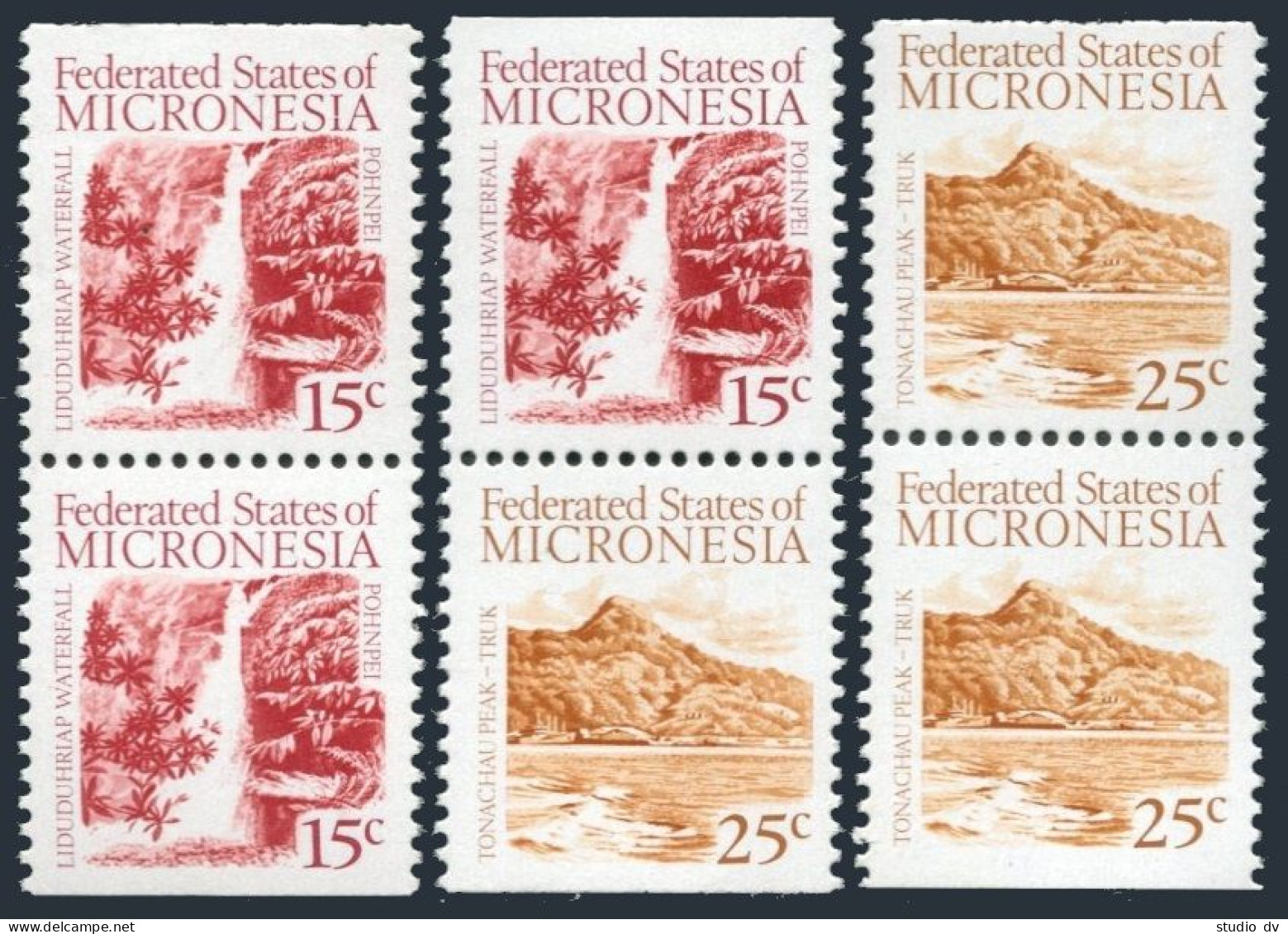 Micronesia 33a,36a,36b Pairs,MNH. Lidudhraip Waterfall,Tonachau Peak,Truck,1988. - Micronésie