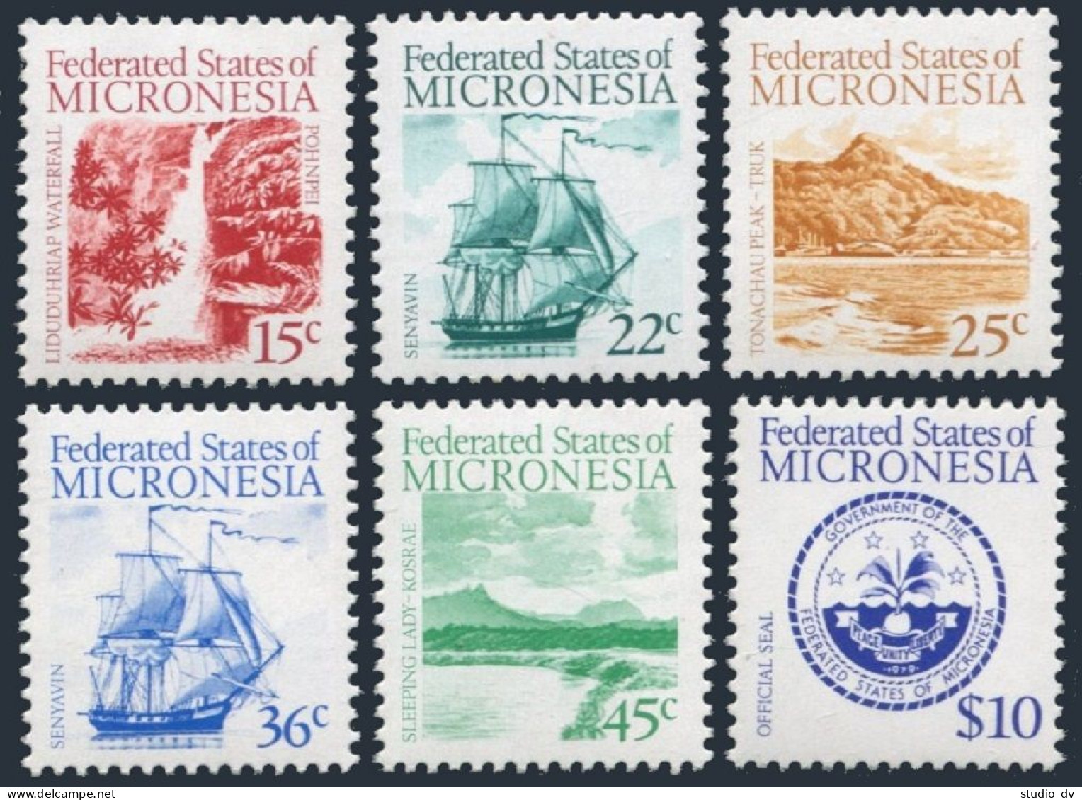 Micronesia 33-34,36-39,MNH.Michel 36,49,89-92. Tail Ship,Waterfall,Peak,Seal. - Micronésie
