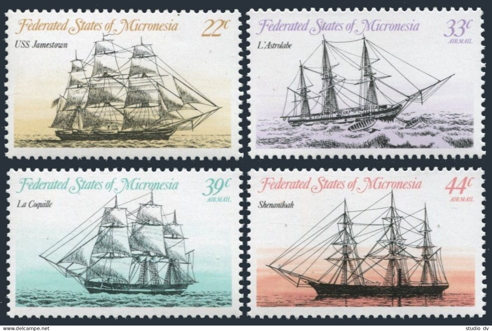 Micronesia 23,C10-C12, MNH. Mi 32-35. Sailing Ships 1985. Jamestown, L'Astrolabe - Micronésie