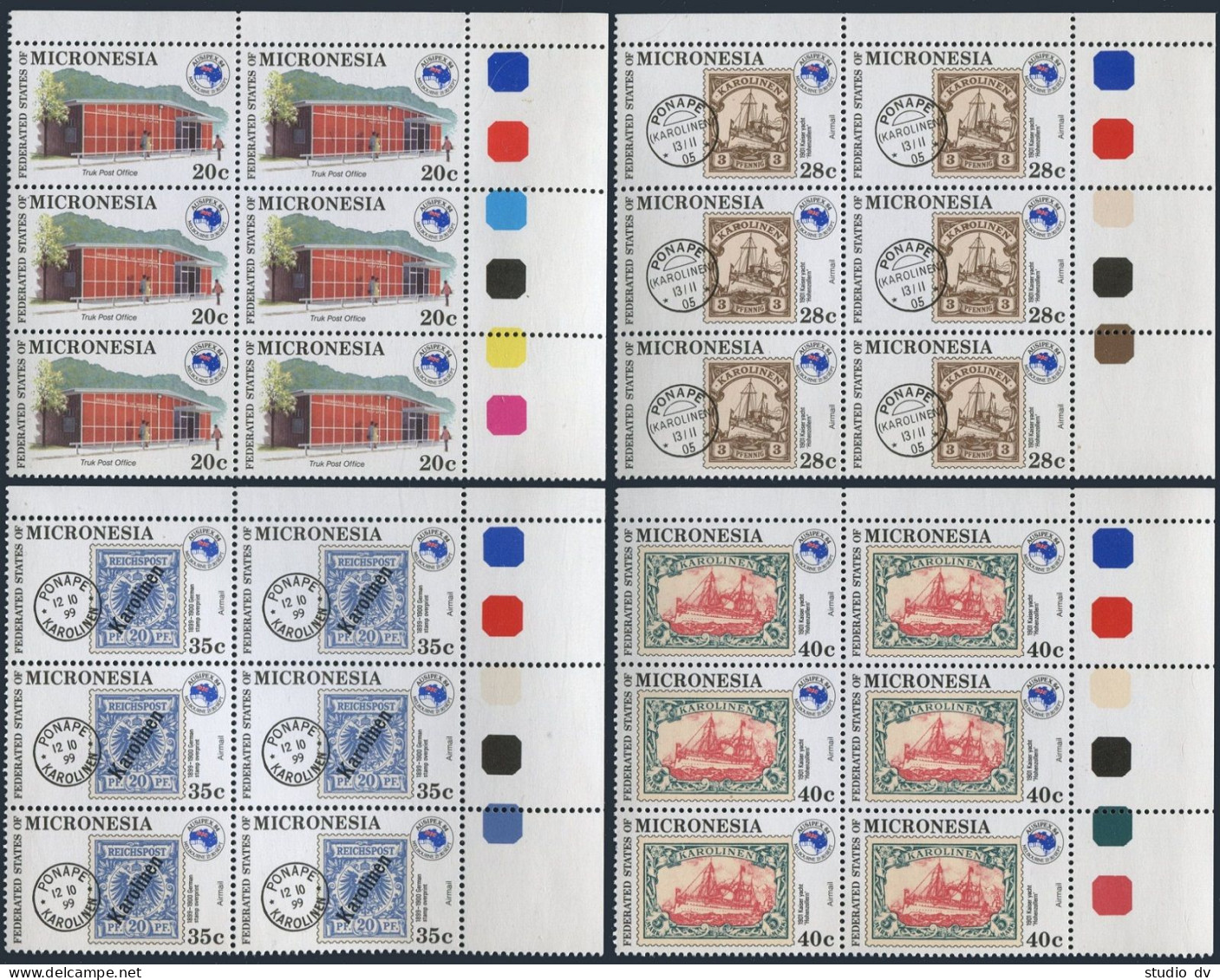 Micronesia 21,C4-C6 Plate Bl,MNH.Mi 24-27. AUSIREX-1984.Truk Post Office,Ships. - Micronesia