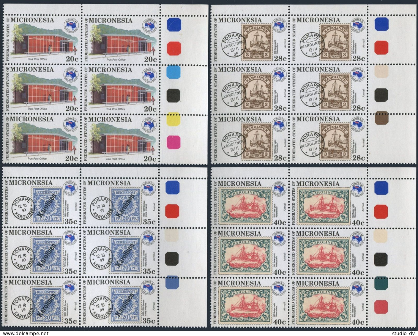 Micronesia 21,C4-C6 Plate Bl,MNH.Mi 24-27. AUSIREX-1984.Truk Post Office,Ships. - Mikronesien