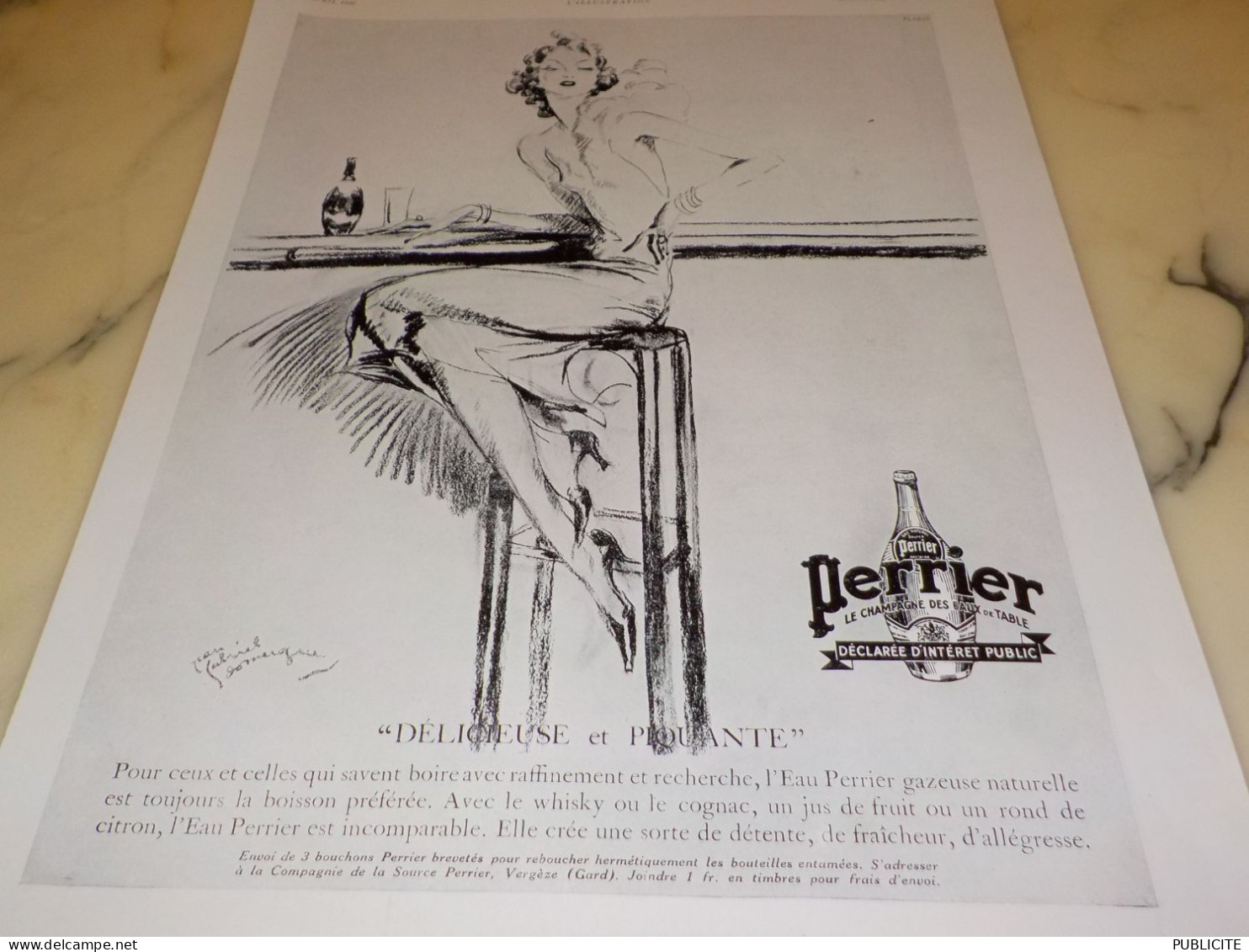 ANCIENNE PUBLICITE DELICIEUSE ET LA SOURCE  PERRIER   1936 - Perrier