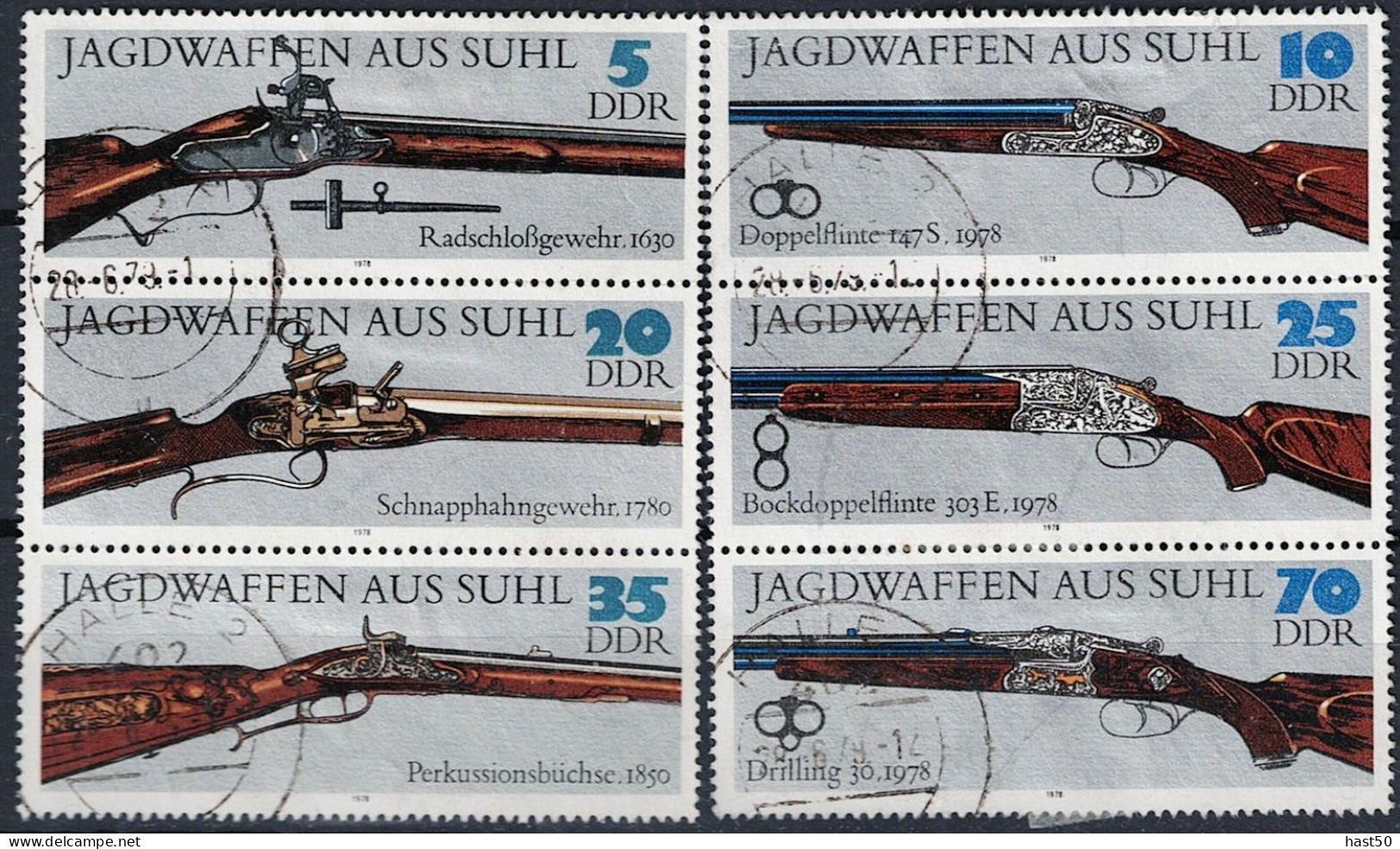 DDR GDR RDA - Jagdwffen Aus Suhl (MiNr: 2376/81) 1978 - Gest Used Obl Tagesstempel Beide Dreierstreifen - Zusammendrucke