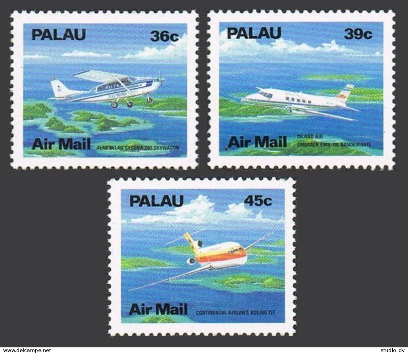 Palau C18-C20, MNH. Michel 278-280A. Aircraft 1989: Cessna, Embraer, Boeing. - Palau