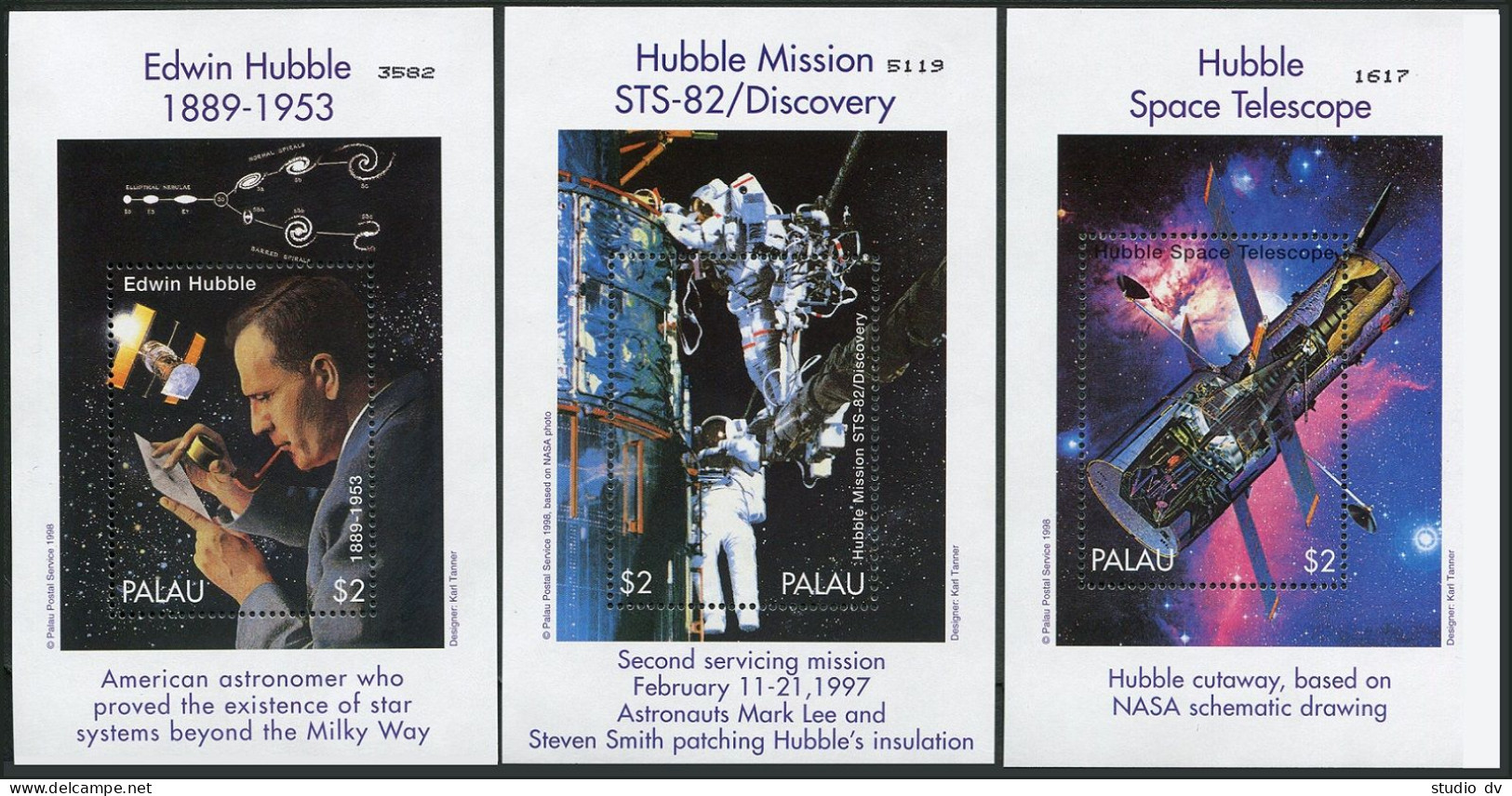 Palau 453 Af Sheet,454-456, MNH. Hubble Space Telescope, 1998. Edwin Hubble.  - Palau