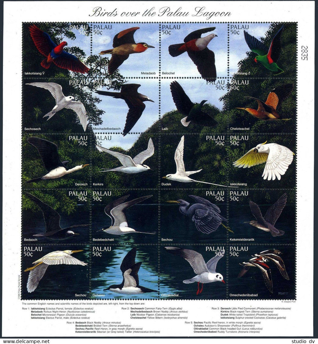 Palau 402 At Sheet,MNH.Michel 1088-1107 ZD-bogen. Birds Over Palau Lagoon,1996. - Palau