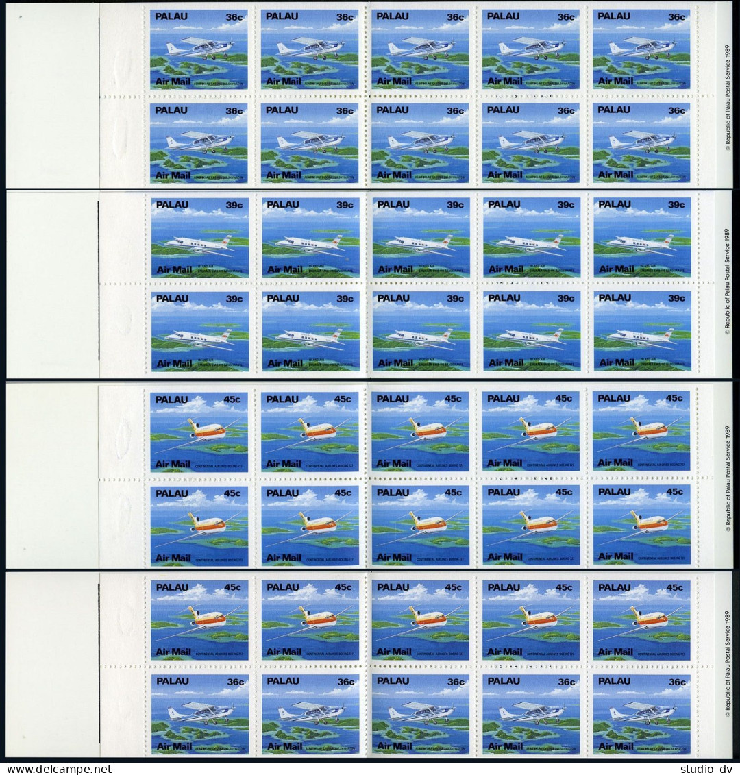 Palau C18a,C19a,C20a,C20b Booklets,MNH.Michel 278-280A MH. Aircraft 1989. - Palau