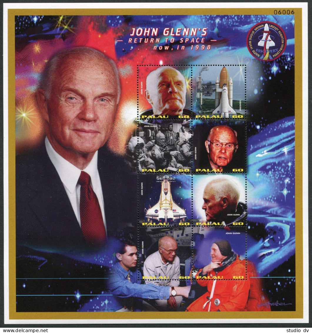 Palau 475-478 Sheets, MNH. Astronaut John Glenn.Portraits.1998. Project Mercury, - Palau