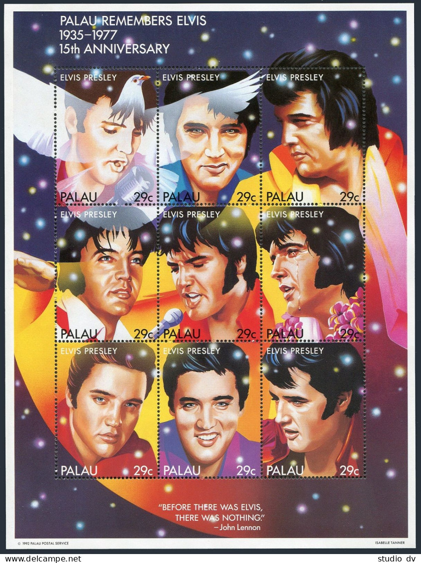 Palau 310 Ai Sheet, MNH. Michel 581-589. Elvis Presley, 1992. - Palau