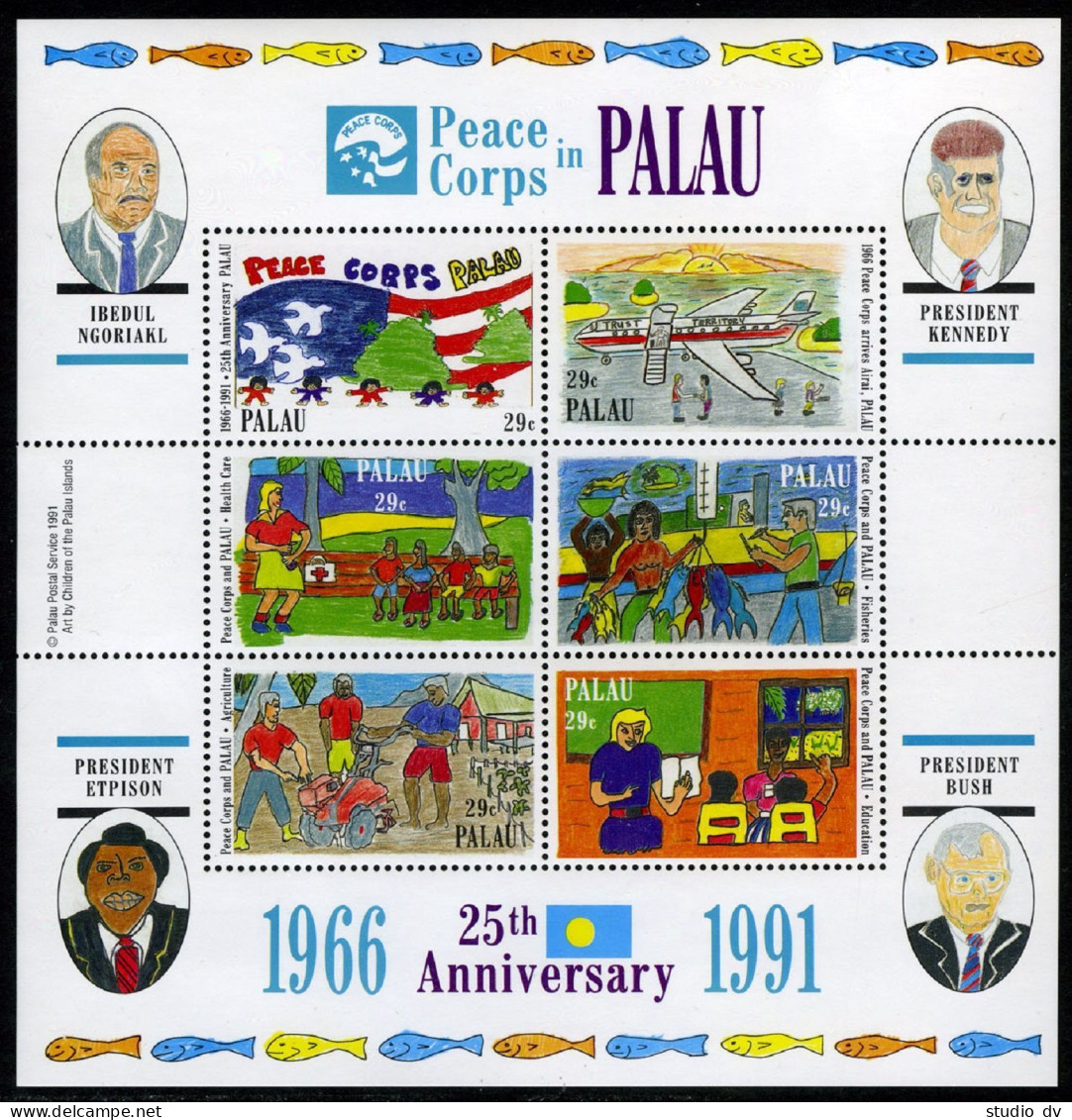 Palau 297 Af Sheet,MNH.Michel 488-494 Bl.12. Peace Corps In Palau,25th Ann.1991. - Palau